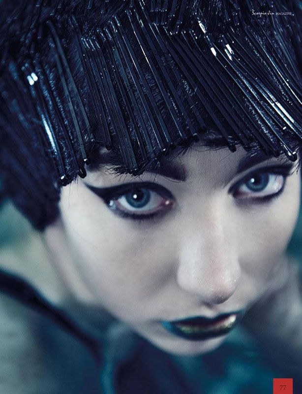 A close up shot of a woman looking up