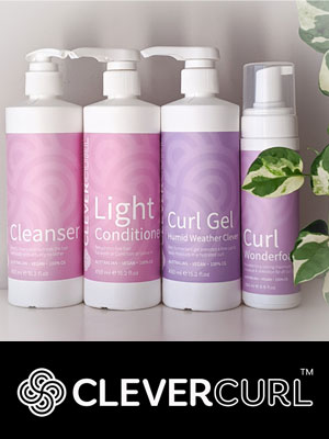 Four variety of clever curl products in a pink plastic